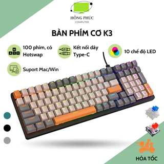 Bàn phím cơ Gaming K3 Red Switch - LED 10 chế độ Hot-swap dành cho Laptop, PC, Macbook