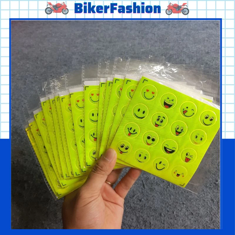 Tem Dán Phản Quang Mặt Cười, Sticker Mặt Cười Dán Đồ, Keo Dính Chắc, Phản Quang Tốt