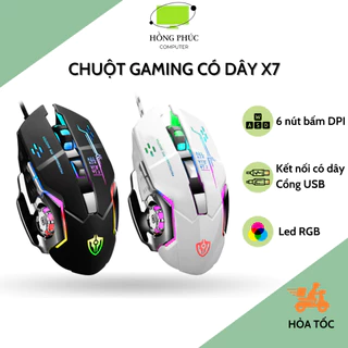 Chuột máy tính Gaming có dây X7 giá rẻ - Led RGB, 6 nút bấm DPI Khủng 3200 Chơi Game Làm Việc Văn Phòng Cực Tiện Dụng