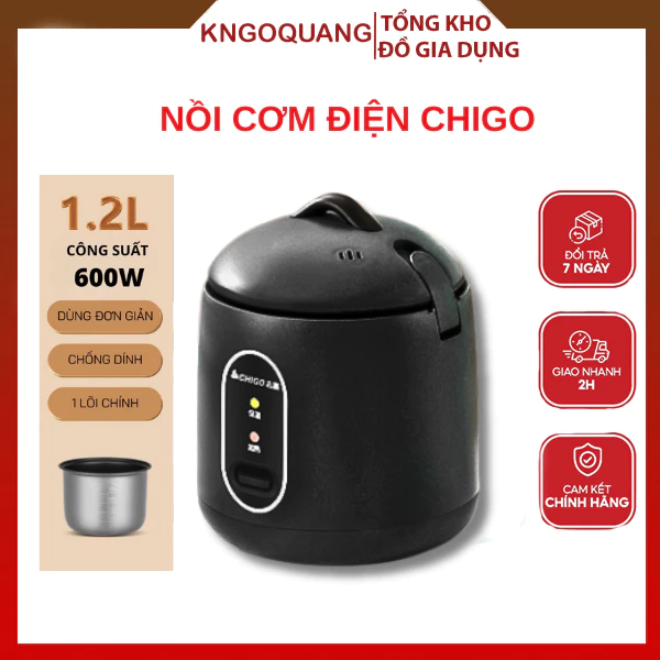 Nồi Cơm Điện Mini Tráng Chống Dính CHIGO Dung Tích 1,2L Phù Hợp Cho 1-2 Người ăn, Nấu Hầm Súp Cháo Đa Năng