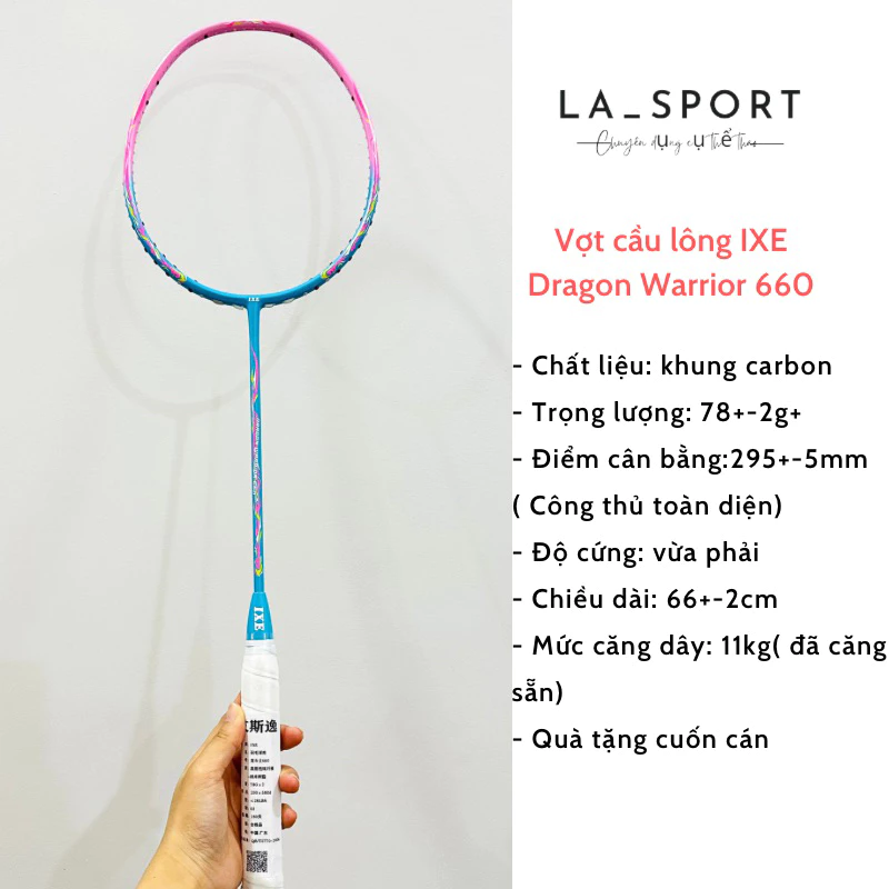 Vợt cầu lông IXE Dragon Warrior 660 chính hãng, vợt cầu lông 5U siêu nhẹ căng sẵn 11kg tặng kèm quấn cán