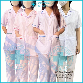 Bộ Blouse Điều Dưỡng Cộc Tay Màu Trắng Viền Xanh Dương, Xanh Lá, Đỏ, Dược Sĩ Nam Nữ - Áo Blu Y Tá, Điều Dưỡng Đẹp