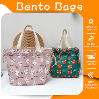 Túi đựng cơm cute, túi dây rút vải Canvas mini đựng hộp cơm trưa văn phòng giữ nhiệt chống nước BENTO BAGS TXC01