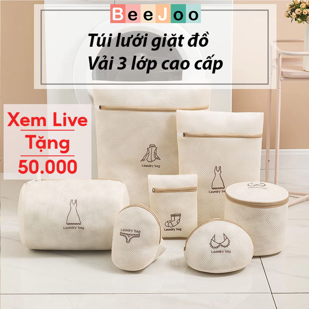 Túi giặt đồ máy giặt 3 lớp cao cấp, túi lưới giặt quần áo đồ lót có khóa kéo BeeJoo