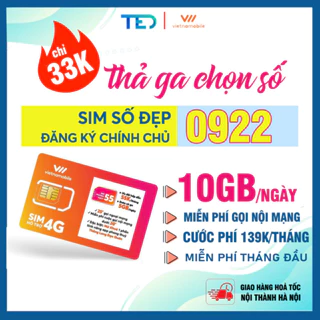 [FREE THÁNG ĐẦU]Sim 4G Vietnamobile, NGHE GỌI - 4G, Sim data ưu đãi 10GB/ngày, Sim mới 100%, Đăng ký chính chủ, TK 0Đ