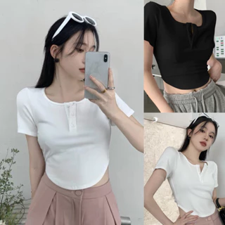 Áo croptop LORI nữ vạt bầu cúc cài - NHA