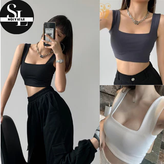 Áo Croptop Nữ Hai Dây Quai Lớn Cổ Vuông Chất Cotton Mềm Mịn Ôm Dáng Sexy