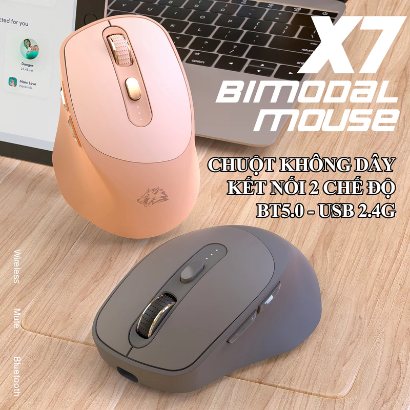 Chuột FREEWOLF không dây X7 kết nối bằng Bluetooth và USB 2.4G sử dụng pin sạc tiện lợi với 5 mức độ DPI lên đến 4000