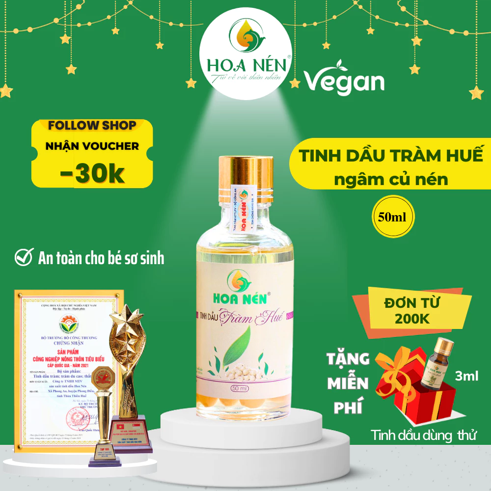 Tinh dầu Tràm Huế Ngâm Củ Nén Hoa Nén - Chuẩn VietGAP - An toàn cho bé sơ sinh - 50ml