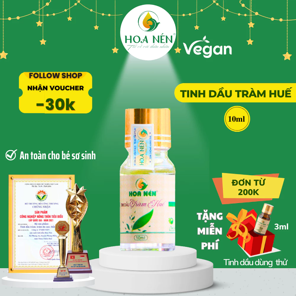 Tinh dầu Tràm Huế nguyên chất Hoa Nén - Chuẩn VietGAP - Chăm sóc sức khỏe mẹ và bé - 10ml