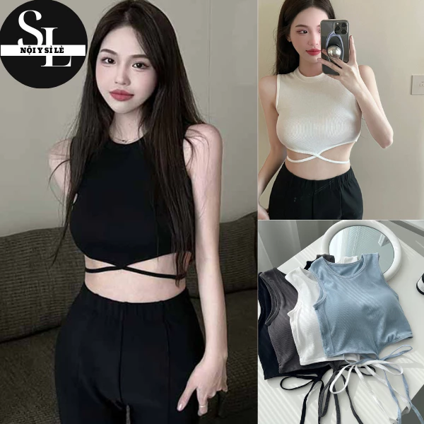 Áo Ba Lỗ Croptop Basic Chất Cotton Tăm Mềm Mịn Dây Cột Ngang Eo Siêu Hot AB8