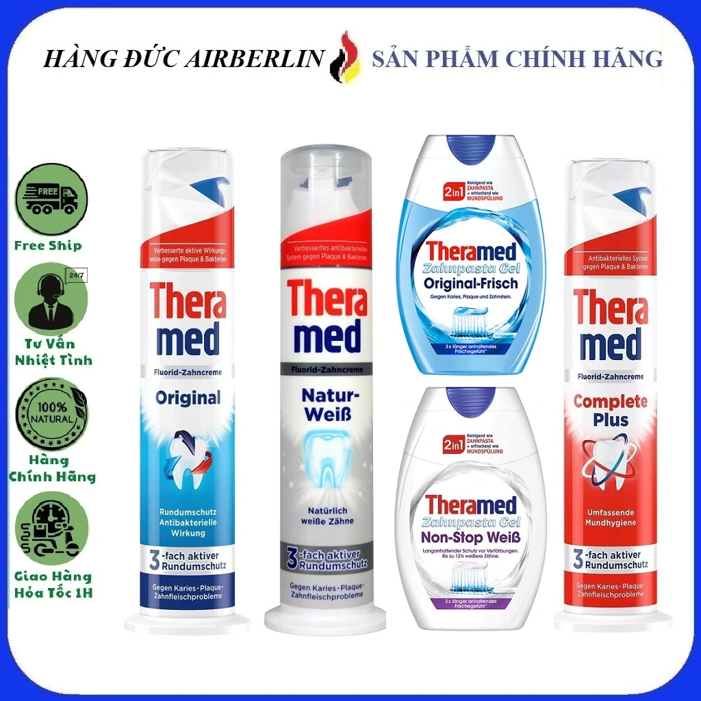 [Chính Hãng] Kem đánh răng Theramed 2in1 Đức Dạng ống tròn và dạng tuýp dẹp 100ml