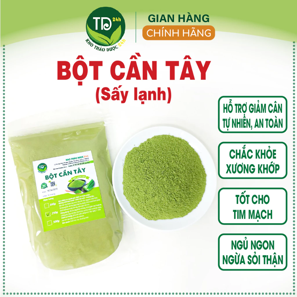 [250 gr] bột cần tây sấy lạnh nguyên chất 100%, giảm cân, tốt tim mạch, detox cơ thể, giải độc, ngủ ngon, nhuận tràng