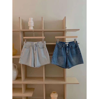 [ Room90 ] Quần short jeans trơn màu cạp cao W5509