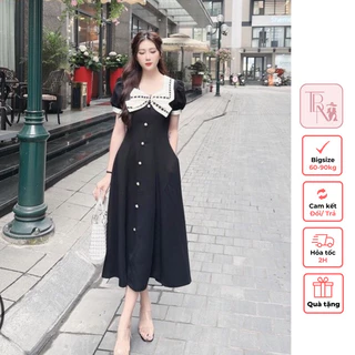 Đầm nơ tiểu thư cổ vuông form dài tay phồng TBN Bigsize 1791