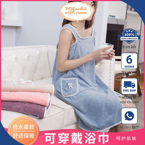 Khăn choàng tắm cotton trơn dày dặn xỏ tay cho người lớn 40-90kg