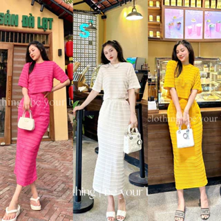 Set bộ đồ nữ áo croptop mix chân váy đuôi cá form dài với 4 tone màu nổi bật, xinh xắn