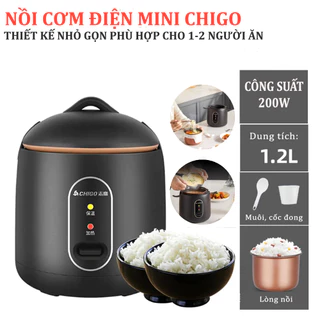 Nồi cơm điện mini đa năng Chigo dung tích 1.2L công suất 600w nấu cháo súp hầm, thiết kế chống dính an toàn cho sức khỏe