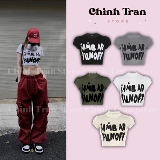 [ Siêu rẻ] Áo thun croptop form ôm in chữ  SUNOFF chất thun cotton co giãn mềm mịn thoáng mát