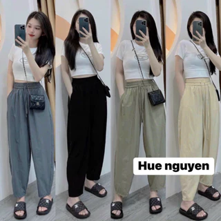 Quần baggy vải gió gân cạp chun trơn 4 màu (kèm ảnh thật và video)