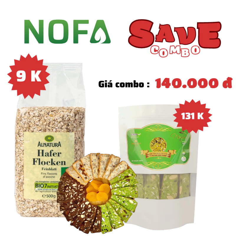 Combo 500gr Yến mạch cán vỡ và 250gr Bánh biscotti Nofa Healthy Food