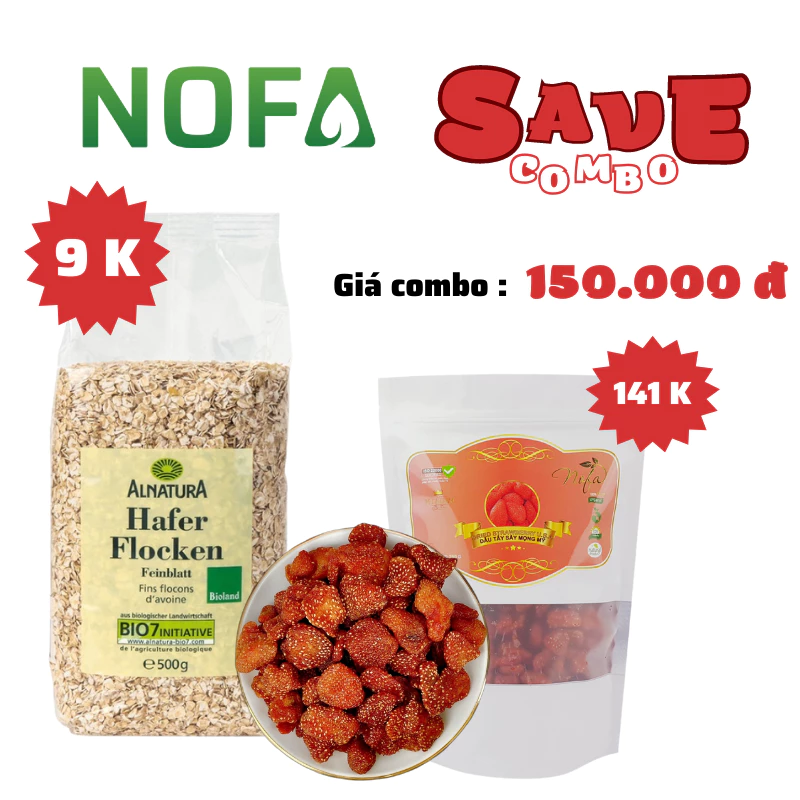 Combo 500gr Yến mạch cán vỡ và 250gr Dâu tây sấy dẻo Nofa Healthy Food