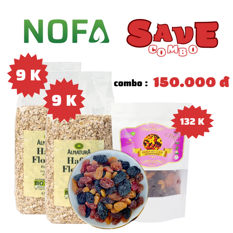 Combo 1000gr Yến mạch cán vỡ và 250gr Nho khô Nofa Healthy Food