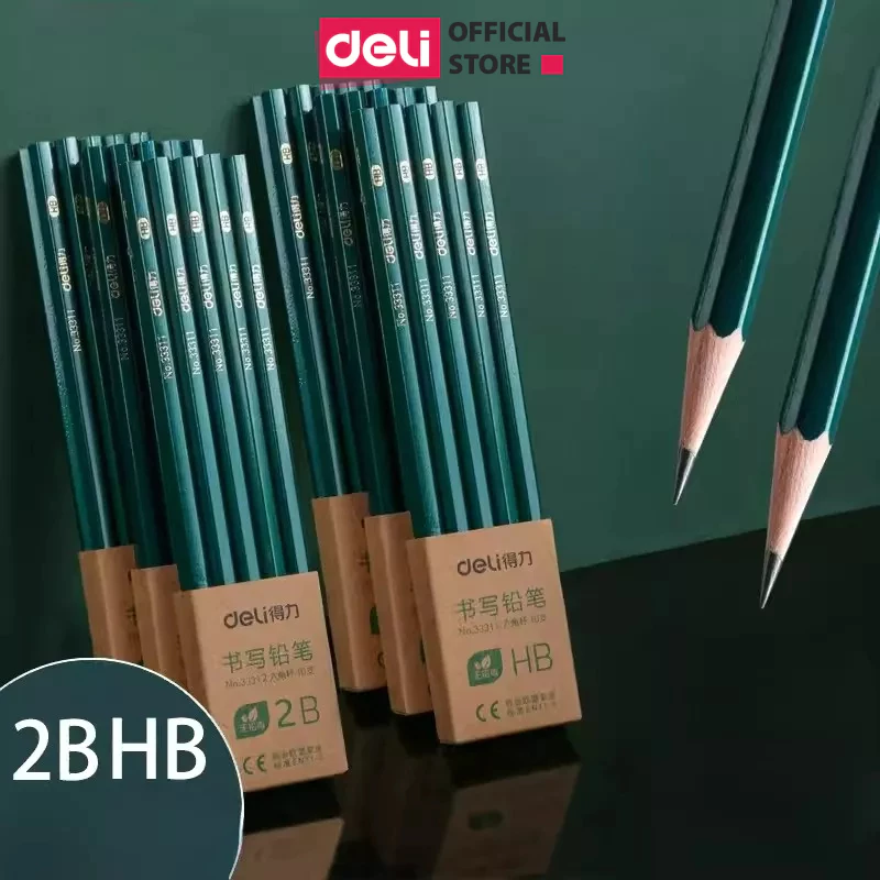 [BÉ TẬP VIẾT] Vỉ 10/12 Bút Chì Gỗ 2B HB Học Sinh Deli Chì Đậm Cho Bé Lớp 1 Tập Viết, An Toàn, Nhạy Với Máy Chấm Thi