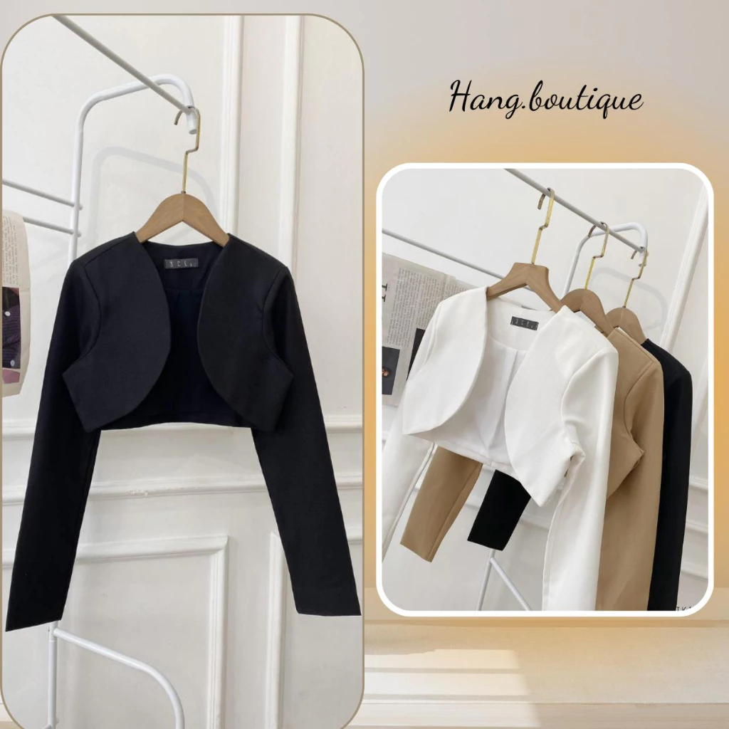 Áo Khoác Croptop Nữ Tay Dài Công Sở Thanh Lịch, Áo Khoác Blazer Lửng Dáng Ngắn