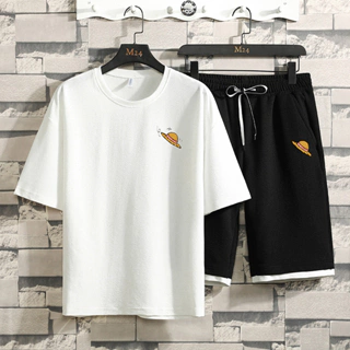 Bộ quần áo thun nam tay ngắn cổ tròn in hình mũ rơm nhỏ thể thao MC Store MQA 003-V4 màu trắng