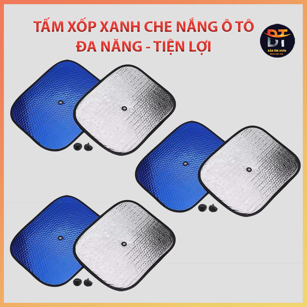 Combo miếng tấm che chắn nắng trong ô tô , tấm dụng cụ xốp xanh chắn nắng xe hơi , rèm che nắng có nút dán