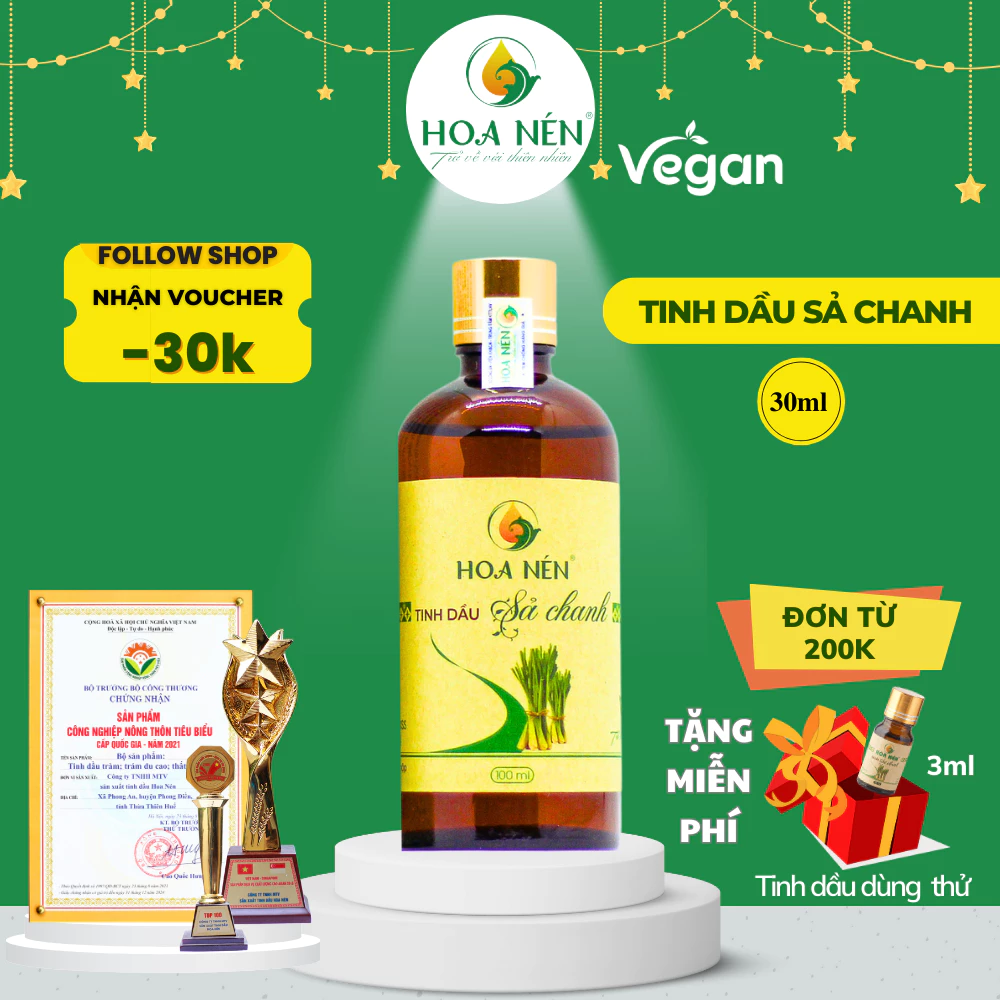 Tinh dầu Sả Chanh 100ml - Hoa Nén - Hương thơm mát, khử mùi, ẩm mốc, đuổi muỗi, côn trùng