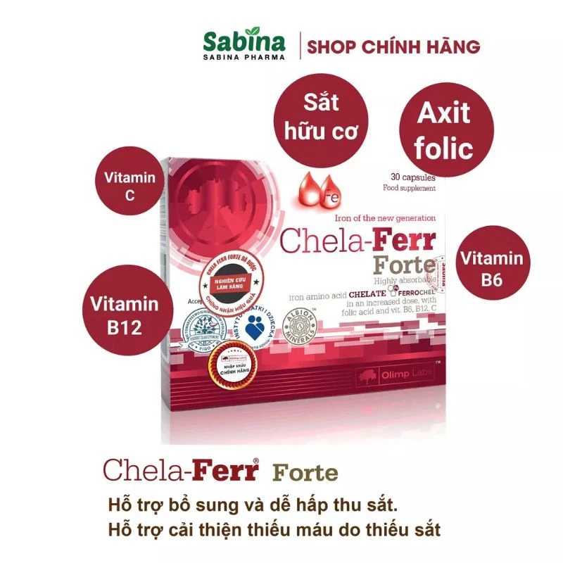 viên sắt Chela-Ferr Forte,dành cho bà bầu người thiếu máu,không gây táo bón