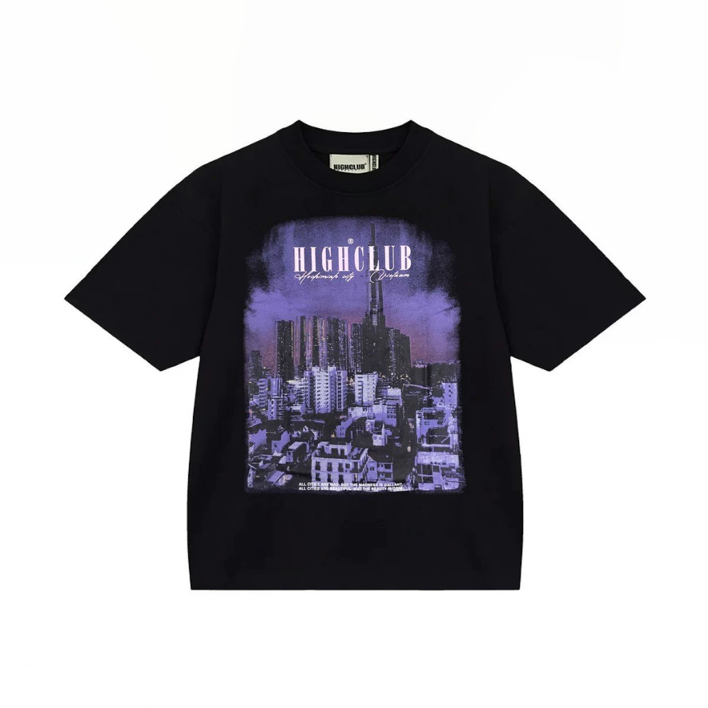 Áo Thun SAIGON Tay Lỡ Unisex Nam/Nữ ĐEN Cổ Tròn - HIGHCLUB Brand Chính Hãng