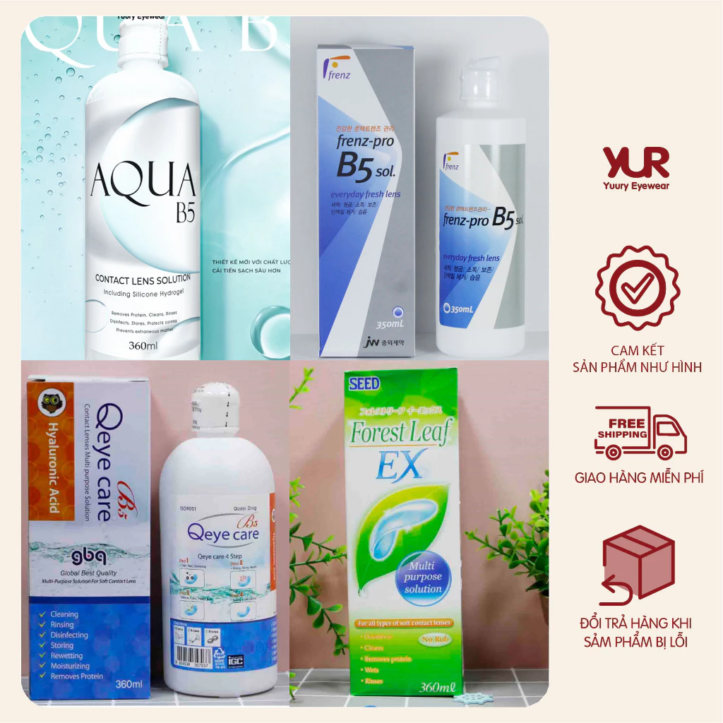 [Tổng hợp] Nước ngâm lens, kính áp tròng chai 360ml các hãng Qeye, Aqua, Frenz Pro B5, Forest Leaf