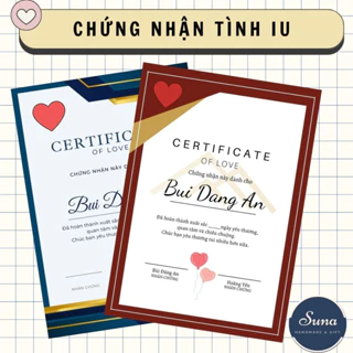 Chứng Chỉ Tình Yêu In Theo Yêu Cầu dành cho các cặp đôi Love Certificate - Quà tặng người iu