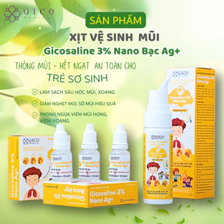 Dung Dịch Xịt Mũi Muối Ưu Trương Gicosaline 3% Nano Bạc, Vệ sinh mũi họng cho bé, Giảm Ho, Loãng Đờm