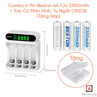 Combo 4 Pin Beston AA 1.2v 3300mAh + Sạc Có Màn Hình, Tự Ngắt C9023L (Tặng Hộp)