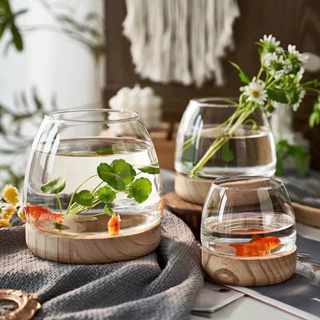Bình hoa, bể cá thuỷ sinh kèm đế gỗ tiện dụng phong cách Nhật bản