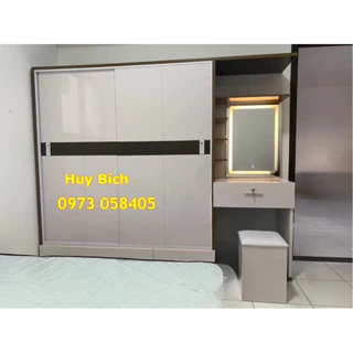 Tủ bàn trang điểm đèn led cảm ứng cửa lùa nhựa đài loan(205x50x180)