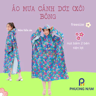 Áo Mưa Cánh Dơi Vải Dù Họa Tiết Bông Hoa hoặc Sọc Vuông Thời Trang, Tiện Lợi [Hàng có sẵn]