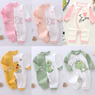 Bộ Body Liền Thân Dài Tay Vải Cotton Cho Bé Trai Bé Gái Sơ Sinh Hàng Quảng Châu Xuất Khẩu