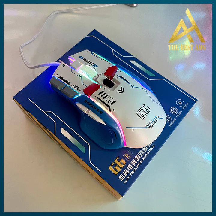 Chuột Gaming Máy Tính Có Dây Led RGB Click Silent Chống Ồn G6 Hỗ Trợ App Phần Mềm Tốc Độ 12800 DPI Thiết Kế Cực Đẹp
