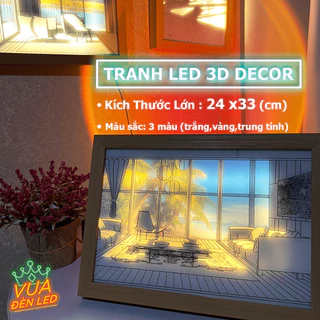 Tranh Đèn Led 3D Treo Tường 24x33cm Trang Trí Phát Sáng 3 Màu Decor Góc Học Tập, Phòng Ngủ, Khách, tặng móc treo tường