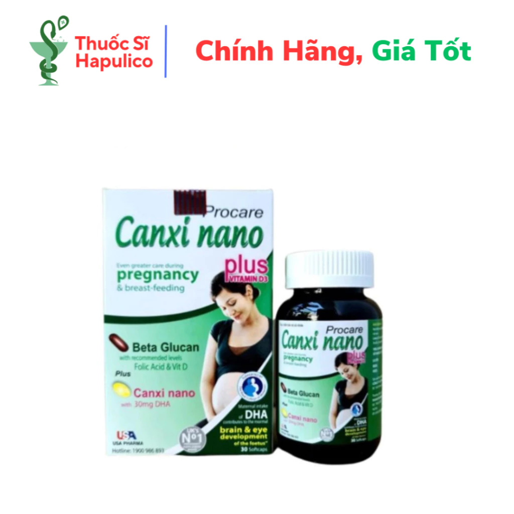 Procare Canxi nano pregnancy giúp bổ sung canxi cho phụ nữ chuẩn bị mang thai, có thai và cho con bú - Hộp 30 viên