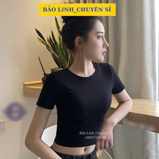 Áo Croptop Ôm Bảo Linh Kiểu Tay Cộc Ngắn Basic Cá Tính 2 Màu Đen Trắng