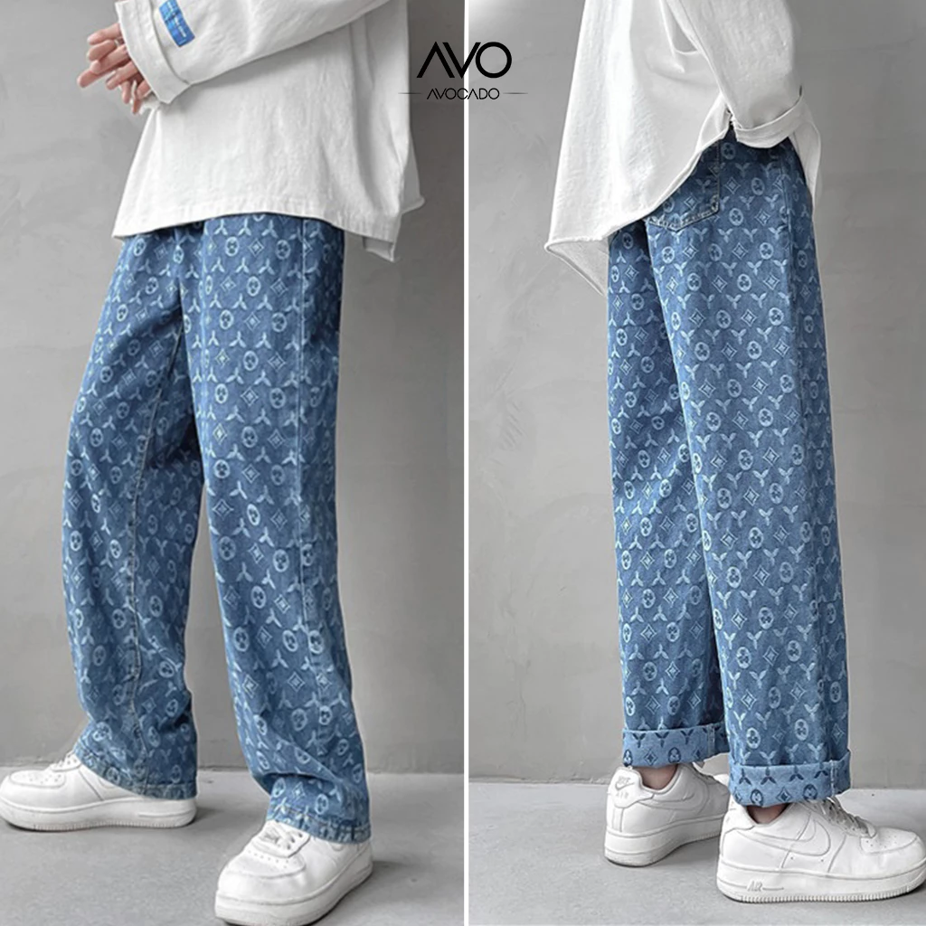 Quần jean BAGGY ống rộng họa tiết thêu nam nữ bò ống suông