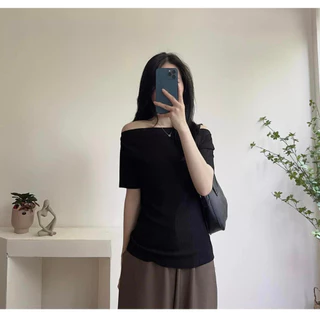 Áo Trễ Vai Tăm Thái Cổ Thuyền Baby Tee cotton croptop, Áo thun nữ body tay ngắn đi biển Hiva BlackPink Miho Studio House