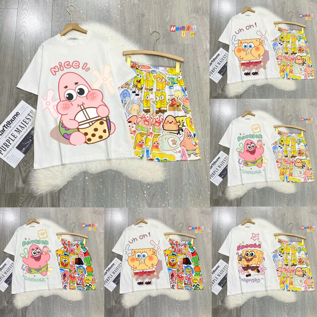 Set Bộ Hoạt Hình Áo Thun Phô Mai Tay Lỡ Phối Quần Cartoon Đùi Dáng Rộng Unisex Oversize Ulzzang - MM