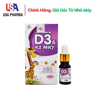 Vitamin D3 K2 MK7 nhỏ giot giúp bé hấp thụ tăng trưởng chiều cao, cân nặng, chống còi xương, Suy dinh dưỡng - Lọ 10ml